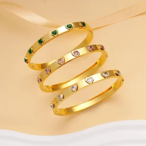 Simple Heart Zircon 18K Gold Plated Stainless Steel Bangle