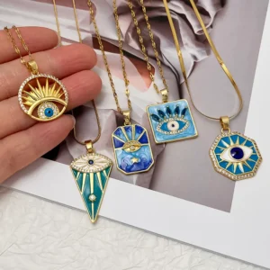 Modern Devil’s Eye 18K Gold Plated Pendant Necklace