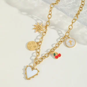 Casual Elegant Cute Sun Heart Charms 18K Gold Plated Necklace