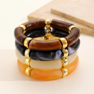 IG Style Retro Geometric Acrylic Bangle (Brown)
