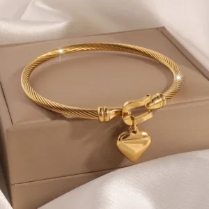 18K Gold Plated IG Style Sweet Heart Shape Titanium Steel Bangle