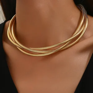 Elegant Lady Solid Color Snake Chain 18K Gold Plated Necklace